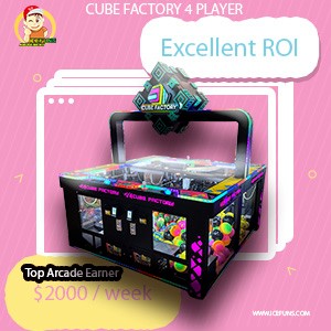 Maximizing Arcade Profits: Top-Earning Cube Factory 4-Player Crane Machine with Immersive Glass Enclosure and Secure Features